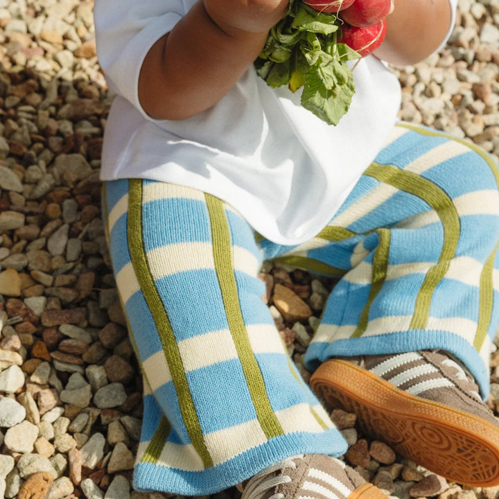 Cotton Check Knit Pants - Bluebird
