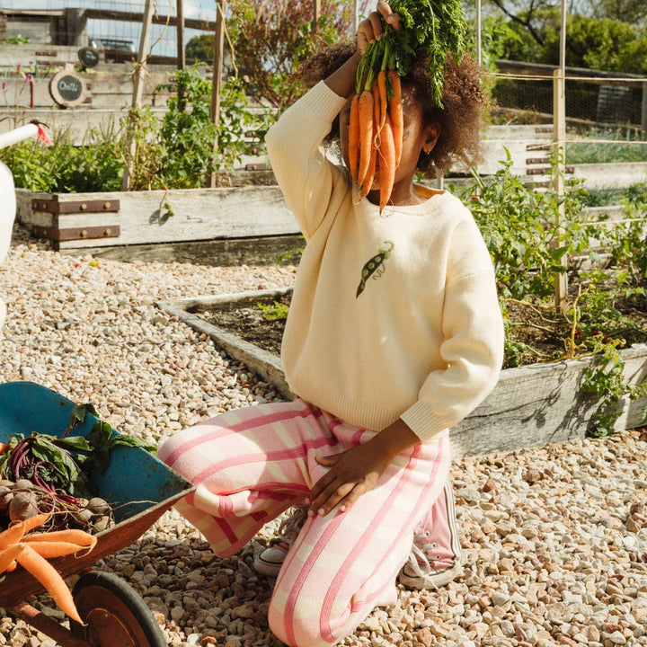 Cotton Check Knit Pants - Peony
