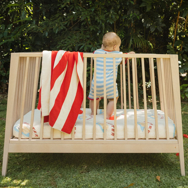 Organic Knitted Blanket - Red Stripe
