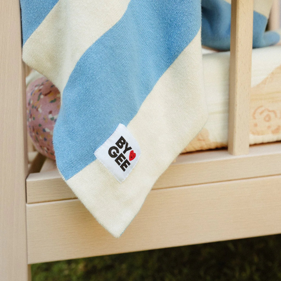 Organic Knitted Blanket - Blue Stripe