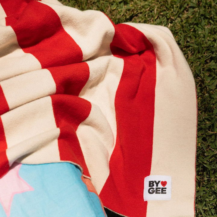 Organic Knitted Blanket - Red Stripe