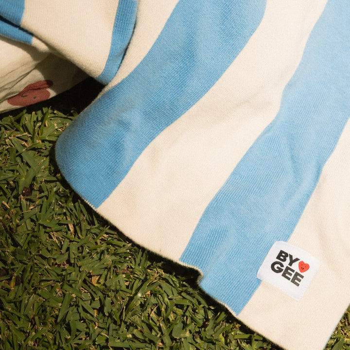 Organic Knitted Blanket - Blue Stripe