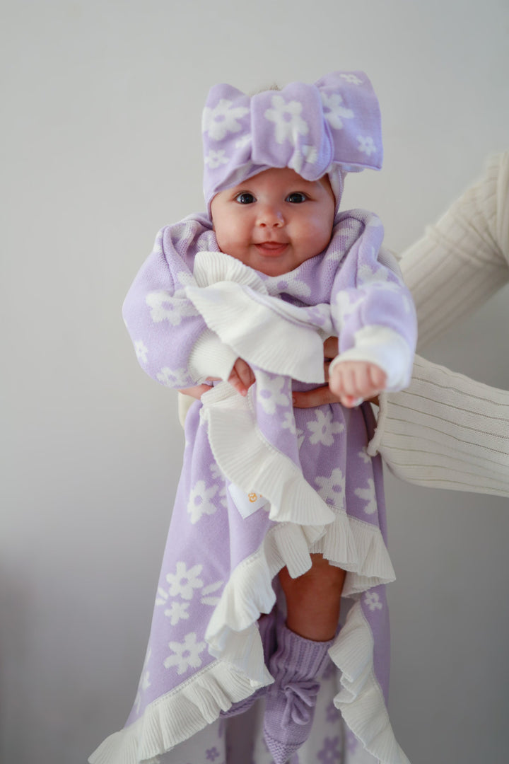 Frill Knit Blanket | Daisy Floral Lilac