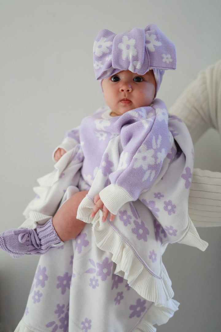 Frill Knit Blanket | Daisy Floral Lilac