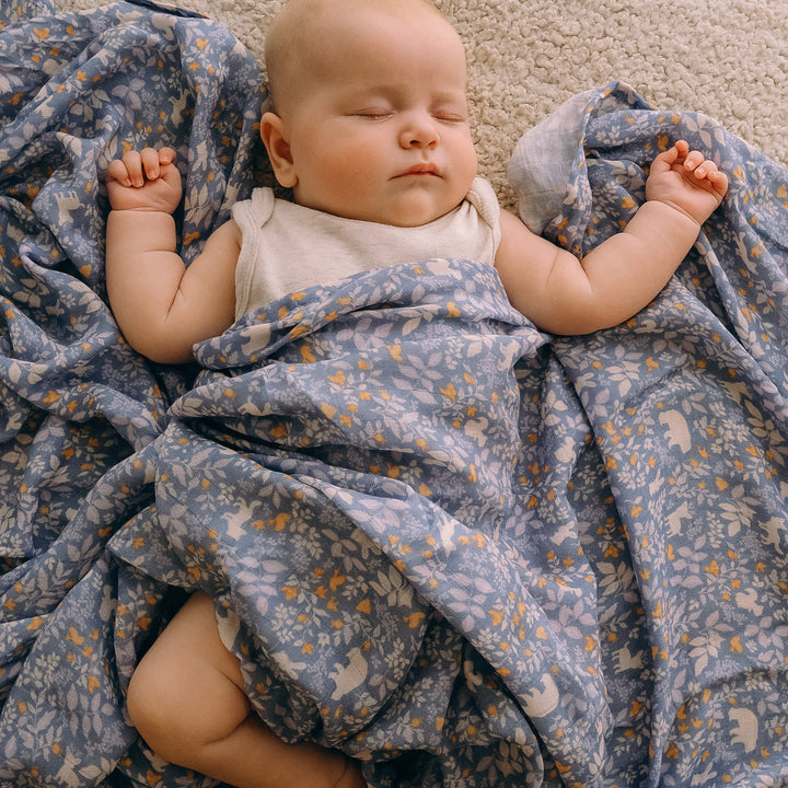 Swaddle | Organic - Forest Friends Cornflower