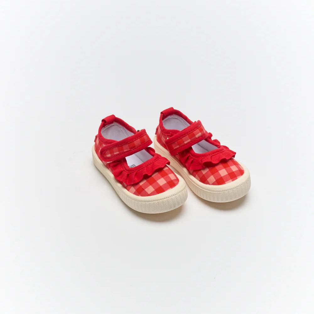 Mary Jane | Frill Canvas - Pink Red Gingham