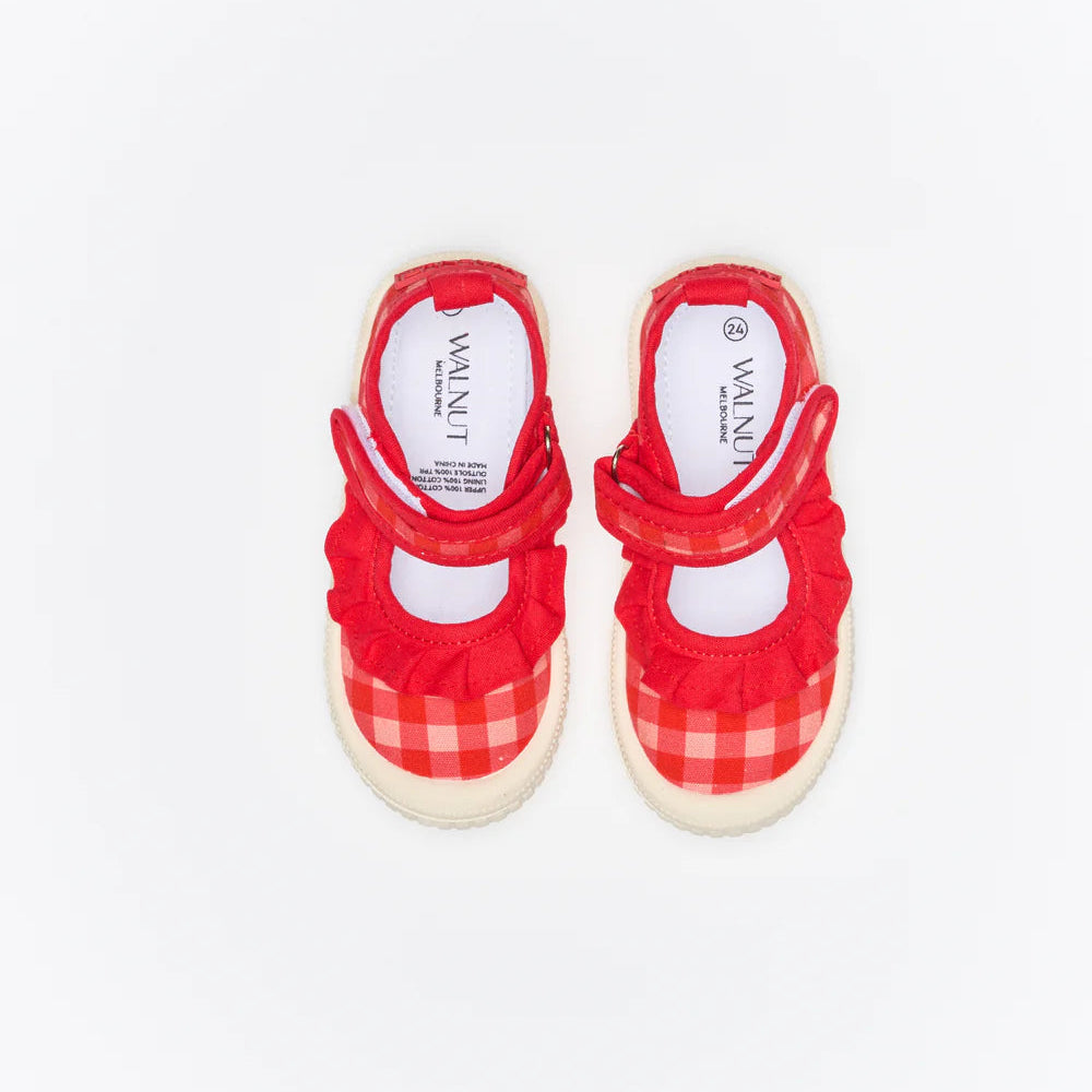 Mary Jane | Frill Canvas - Pink Red Gingham