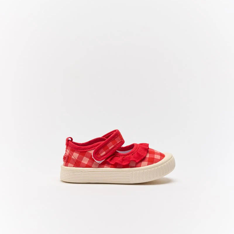 Mary Jane | Frill Canvas - Pink Red Gingham