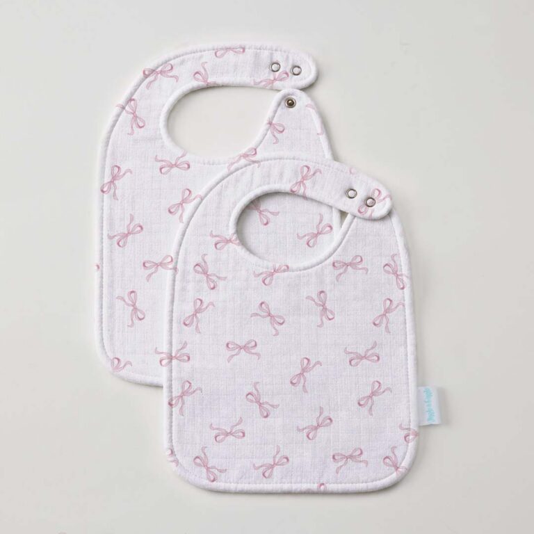Muslin Bib | Set of 2 - Pink Bow