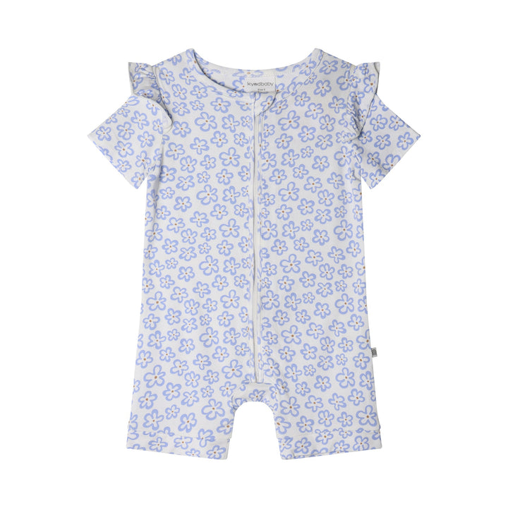Onesie | Day or Night Short Sleeve with Frill - Hibiscus Blue