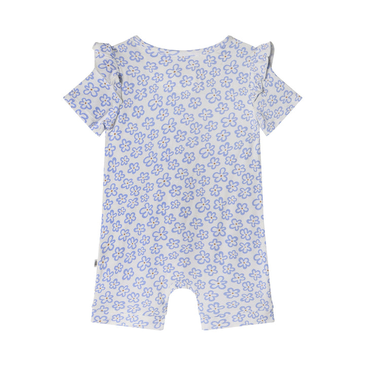 Onesie | Day or Night Short Sleeve with Frill - Hibiscus Blue