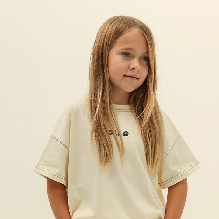 Contrast Stitch Ss Tee - Ecru