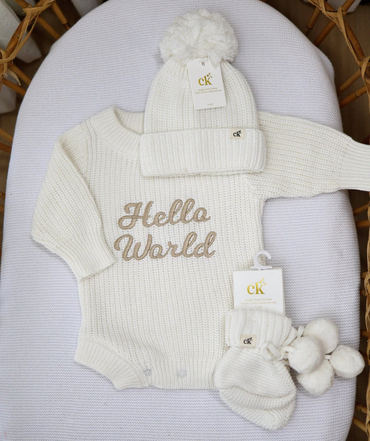 Hello World Knit Romper | Milk