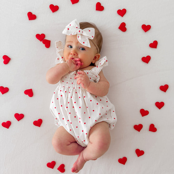 Bow Headband | Red Hearts Cotton