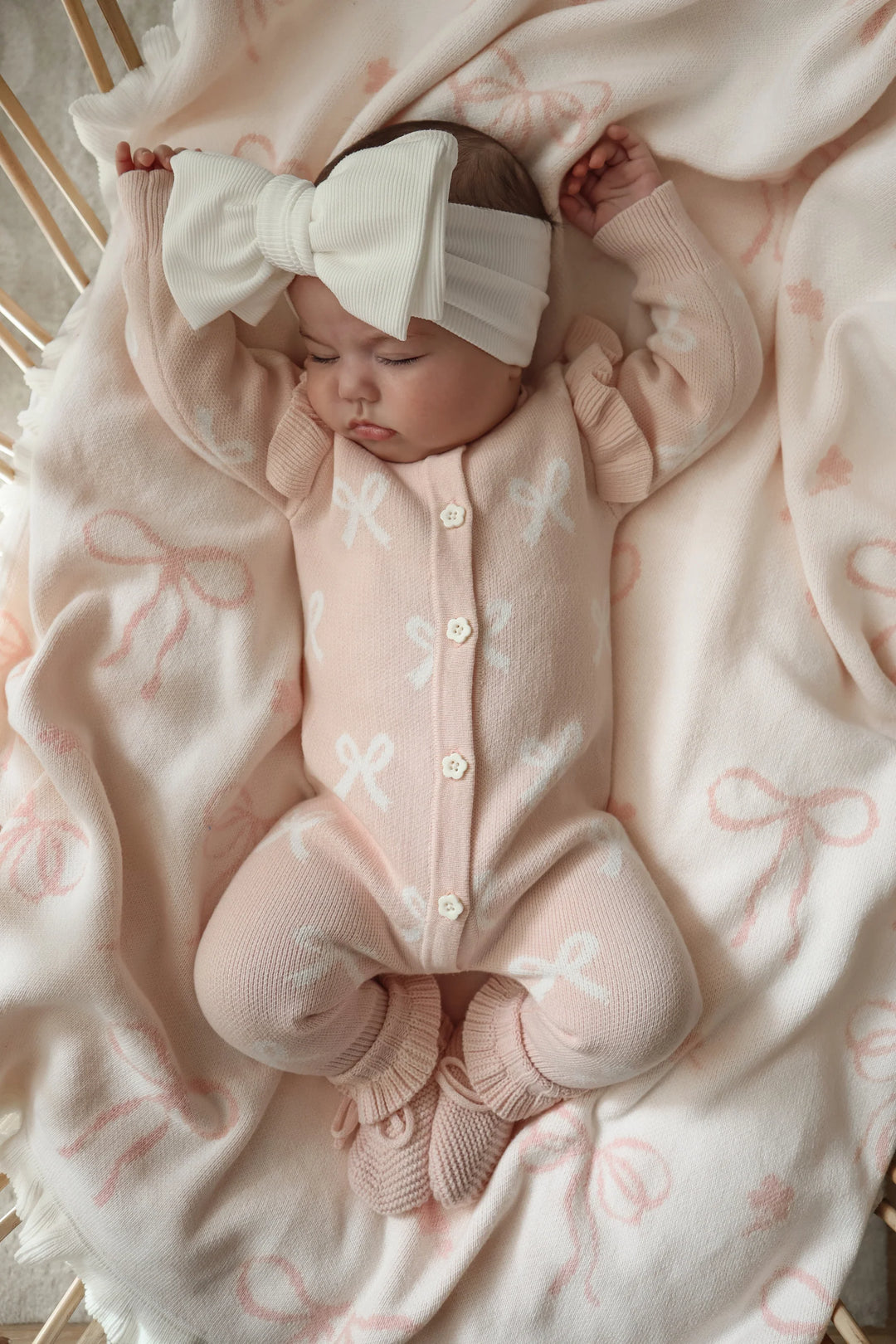 Long Flutter Bow Romper | Baby Pink