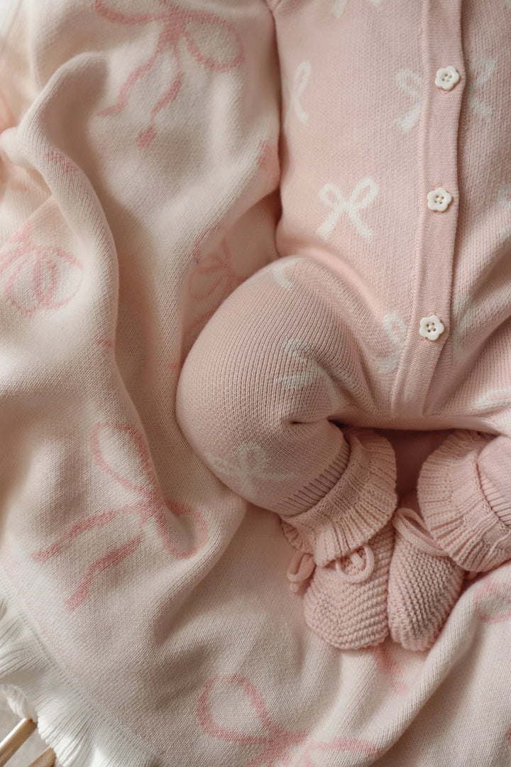 Long Flutter Bow Romper | Baby Pink