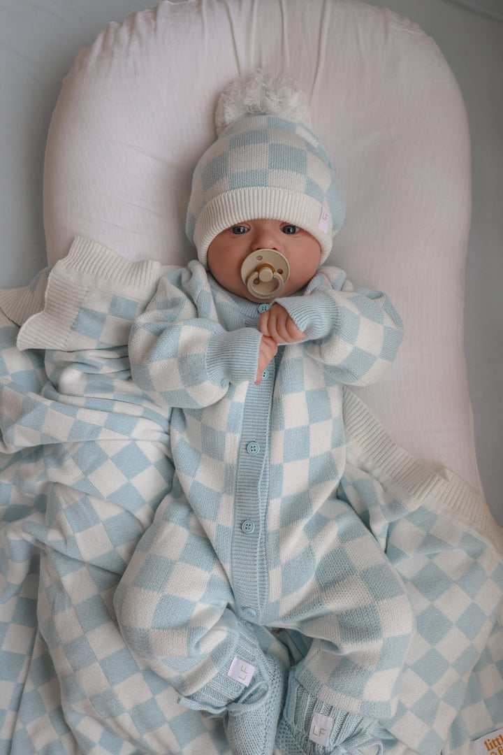 Knit Classic Romper | Blue Checker
