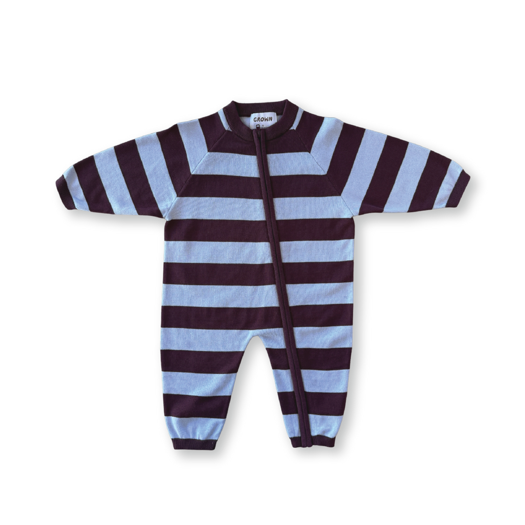 Zipsuit | Organic Knit - Plum & Haze Stripe