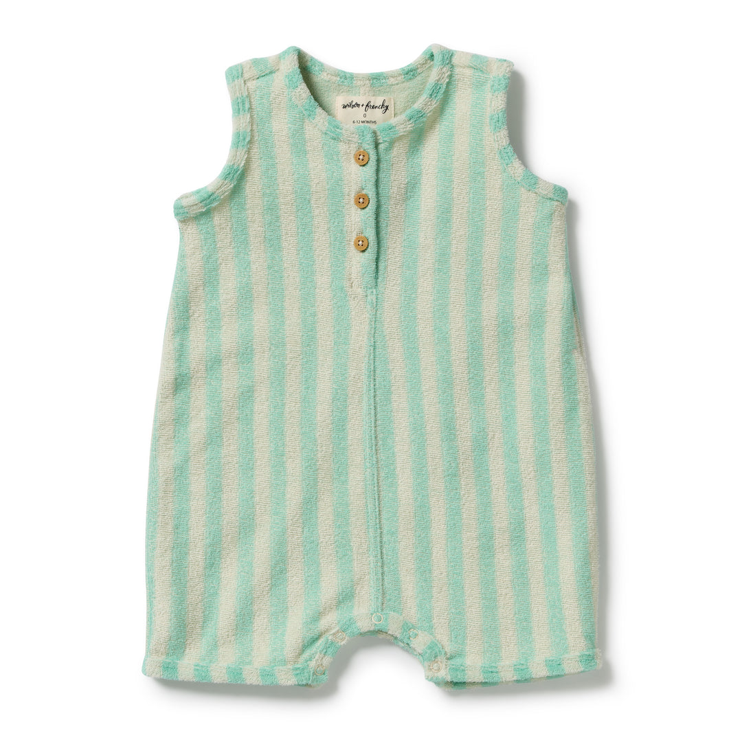 Growsuit | Organic Terry - Seafoam Stripe