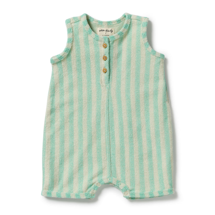 Growsuit | Organic Terry - Seafoam Stripe