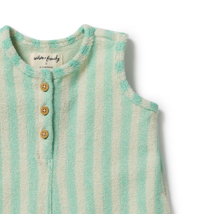 Growsuit | Organic Terry - Seafoam Stripe
