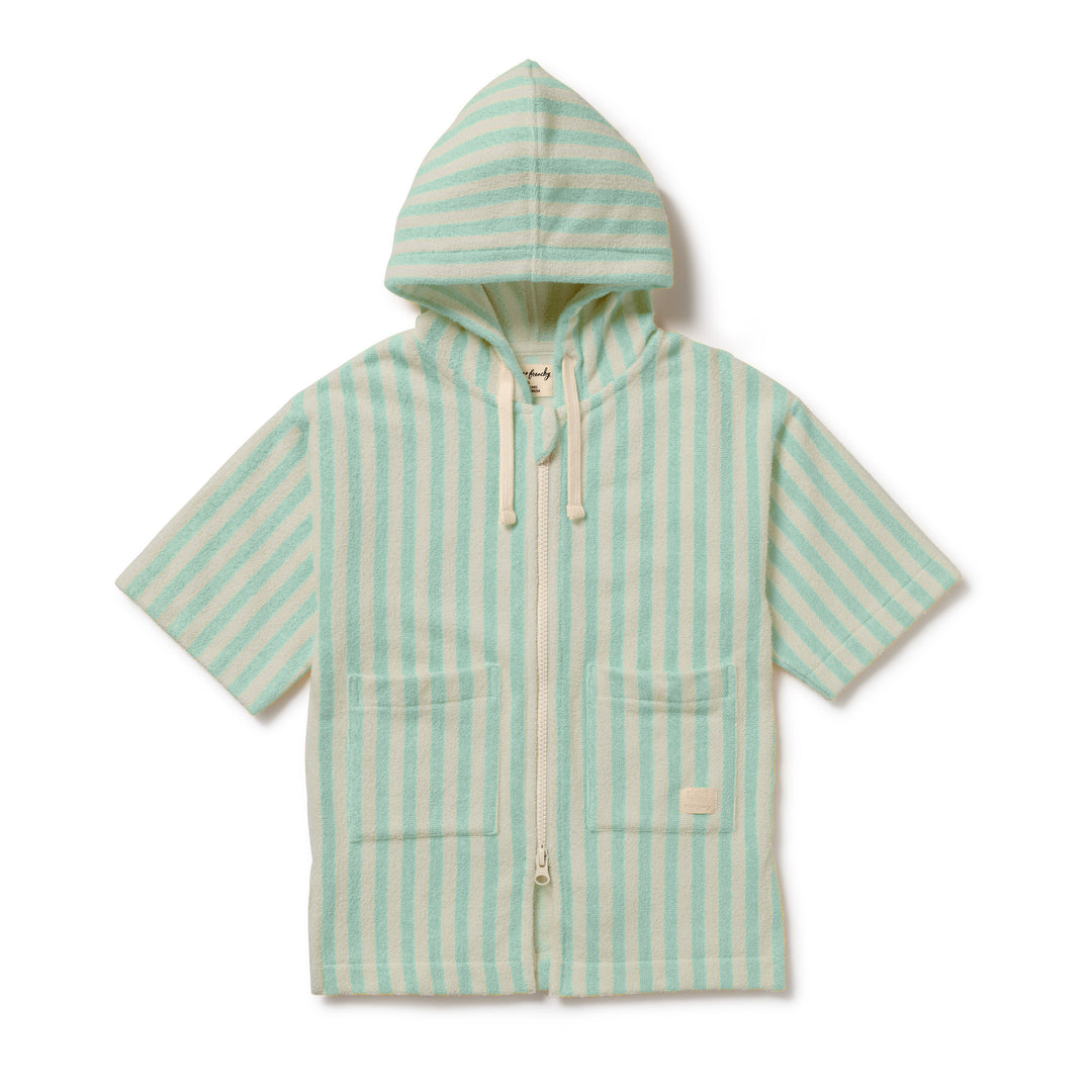 Hooded Towel | Organic Terry - Seafoam Stripe