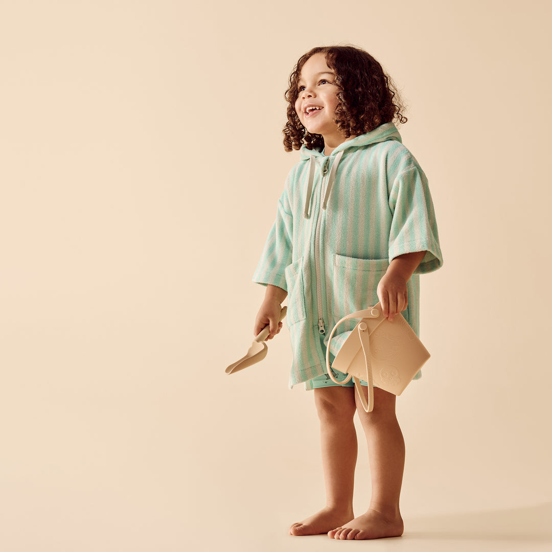 Hooded Towel | Organic Terry - Seafoam Stripe