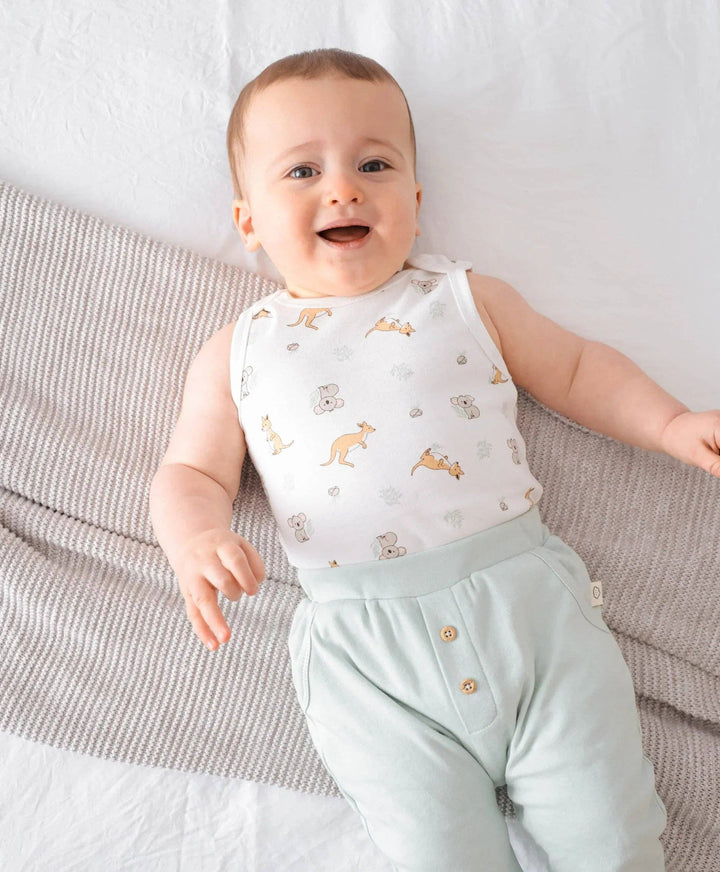 Organic Cotton Singlet Bodysuit - Kangaroo & Koala
