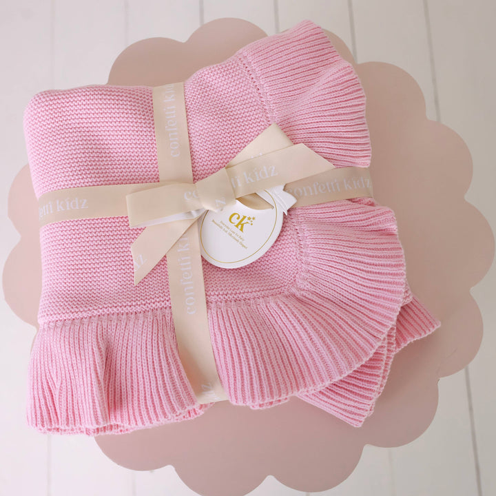 Frilly Knit Blanket | Soft Pink