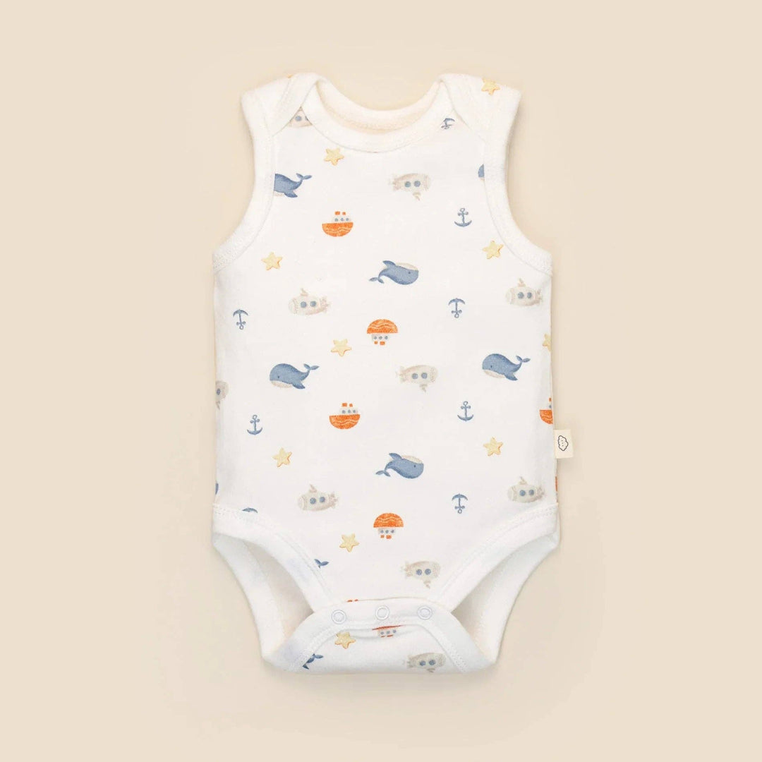 Organic Cotton Singlet Bodysuit - Sea