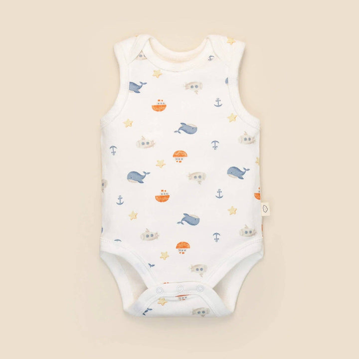 Organic Cotton Singlet Bodysuit - Sea