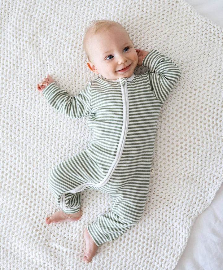 Organic Cotton Growsuit - Forest Green Stripes