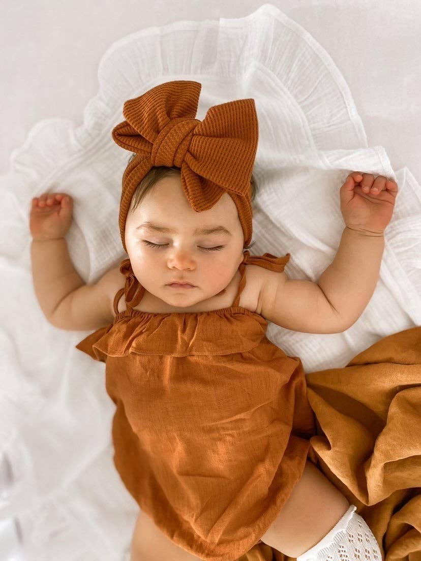 Chunky Waffle Bow Headband - Amber
