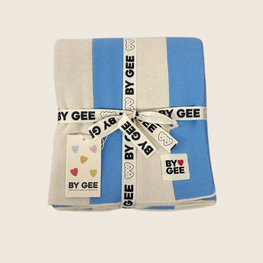 Organic Knitted Blanket - Blue Stripe