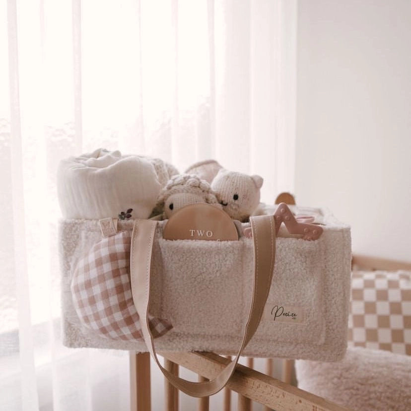 Nappy Caddy Organiser - Teddy | Beige Handles