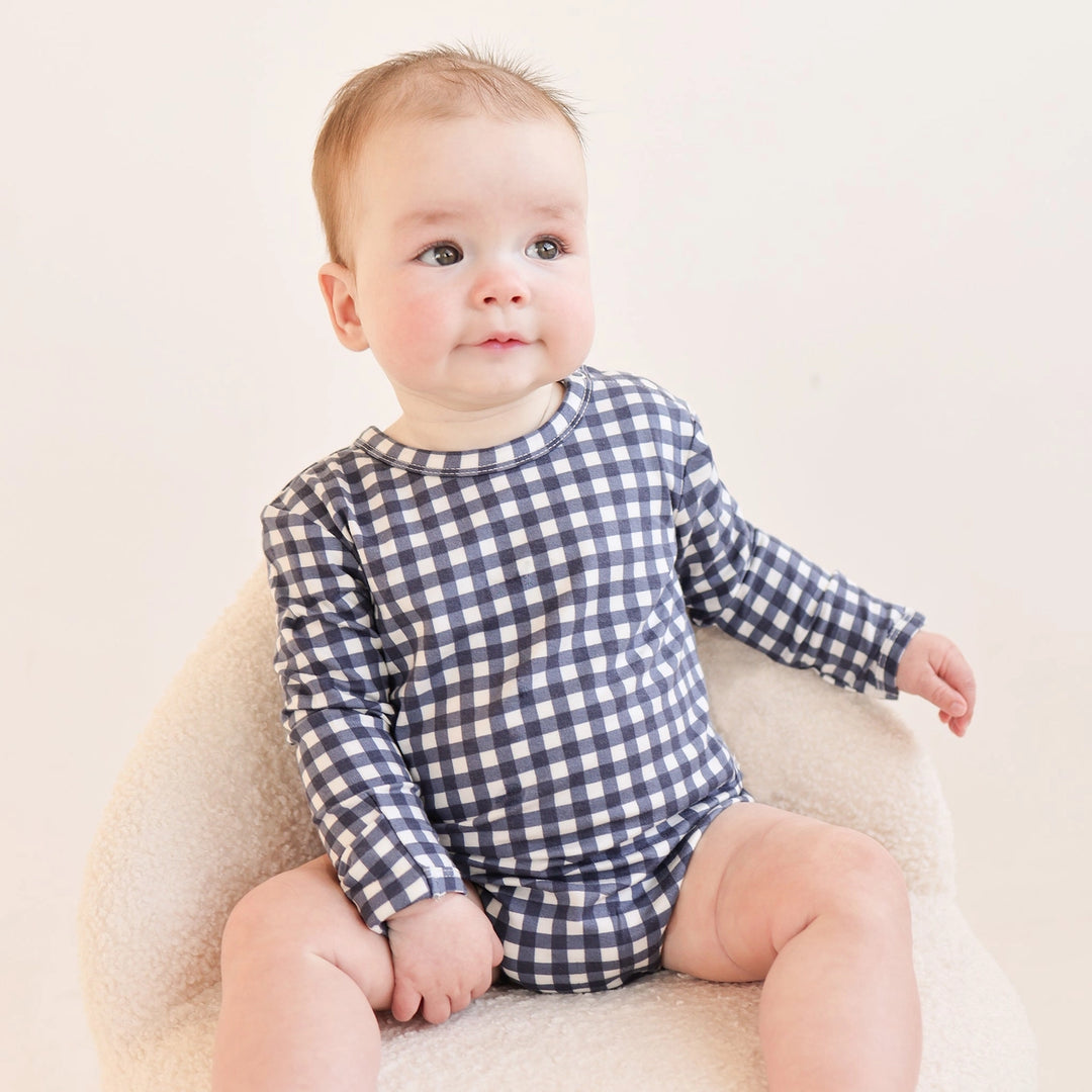 Bodysuit | Long Sleeve - Navy Gingham