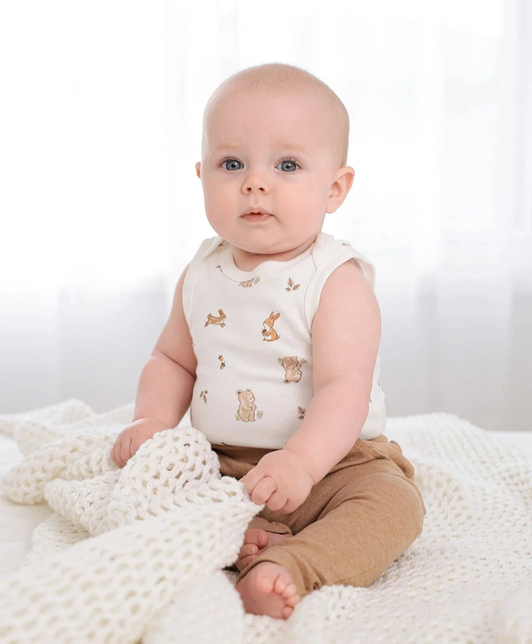 Organic Cotton Singlet Bodysuit - Bear & Bunny
