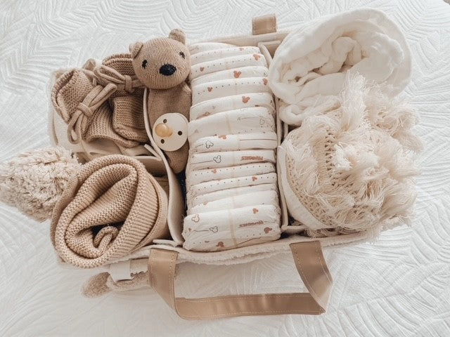 Nappy Caddy Organiser - Teddy | Beige Handles