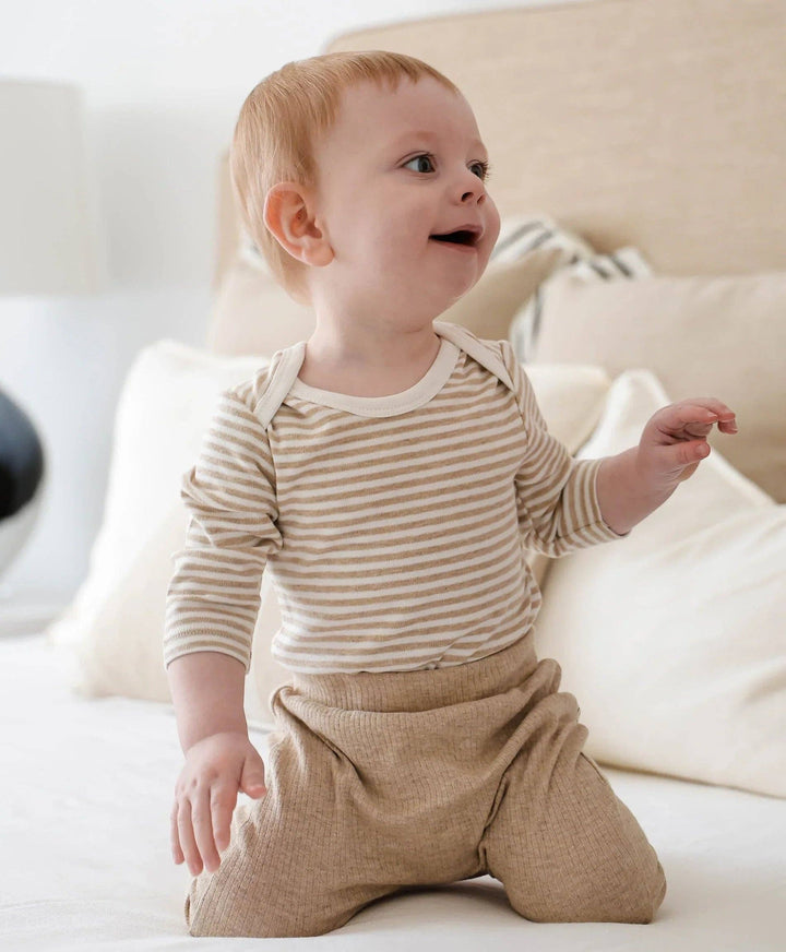Organic Cotton Long Sleeve Bodysuit - Oat Stripes