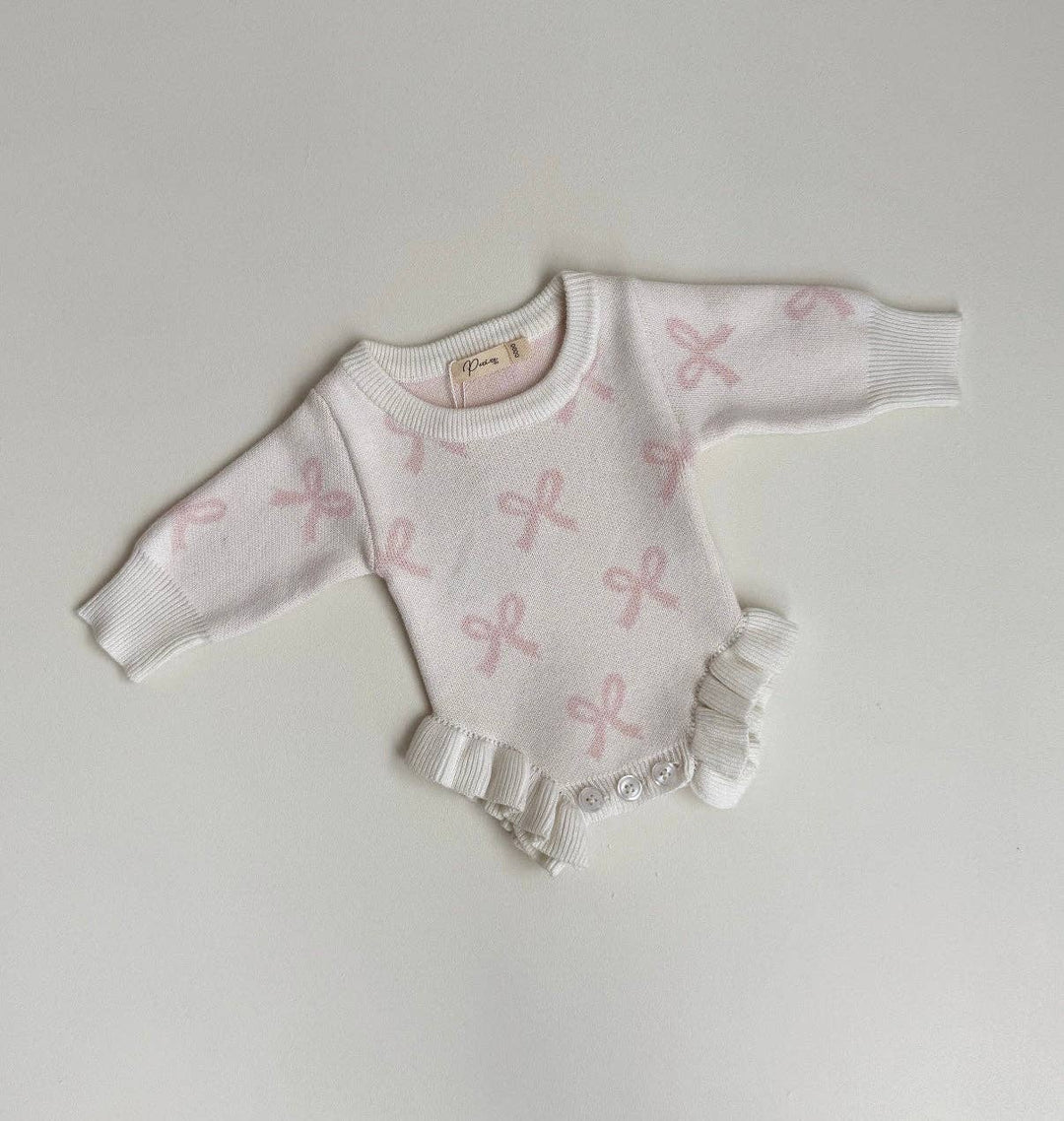 Frill Romper | Milk + Baby Pink Bows