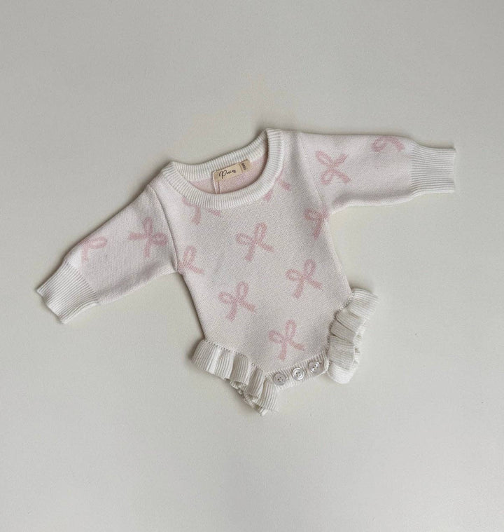 Frill Romper | Milk + Baby Pink Bows