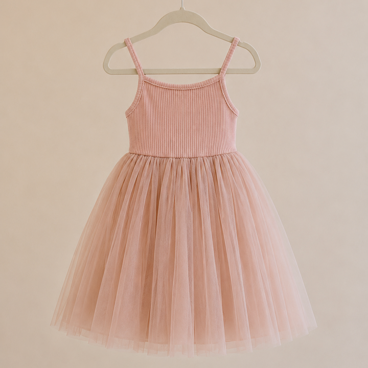 Ribbed Tulle Dress - Dusty Pink
