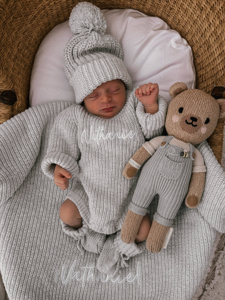 Textured Ribbed Cotton Blanket | Sea Mist