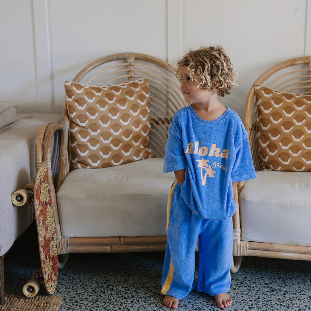 Ciao Tutti Relaxed Pants - Pool Blue & Golden Cream