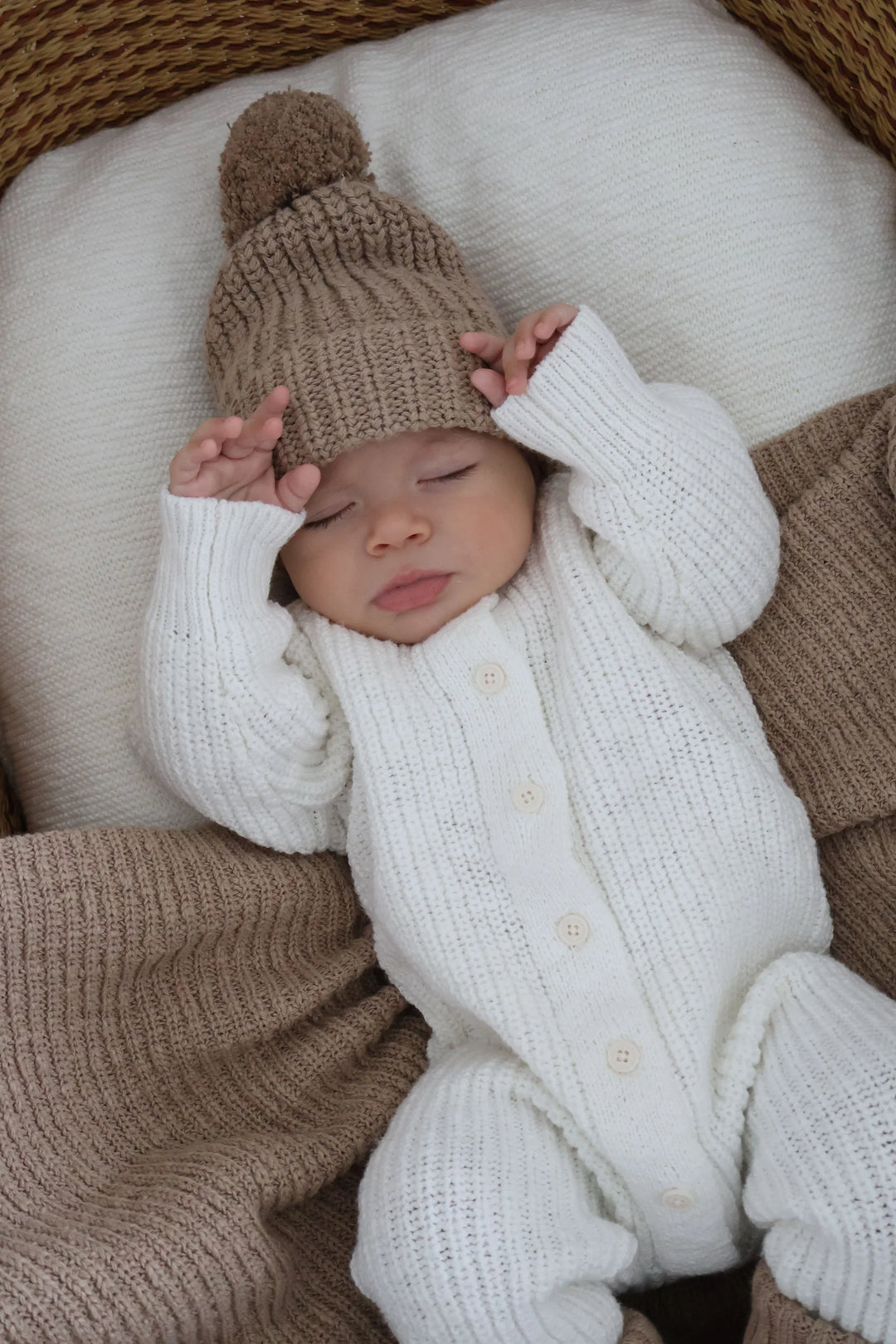 Textured Cotton Long Romper | Snow