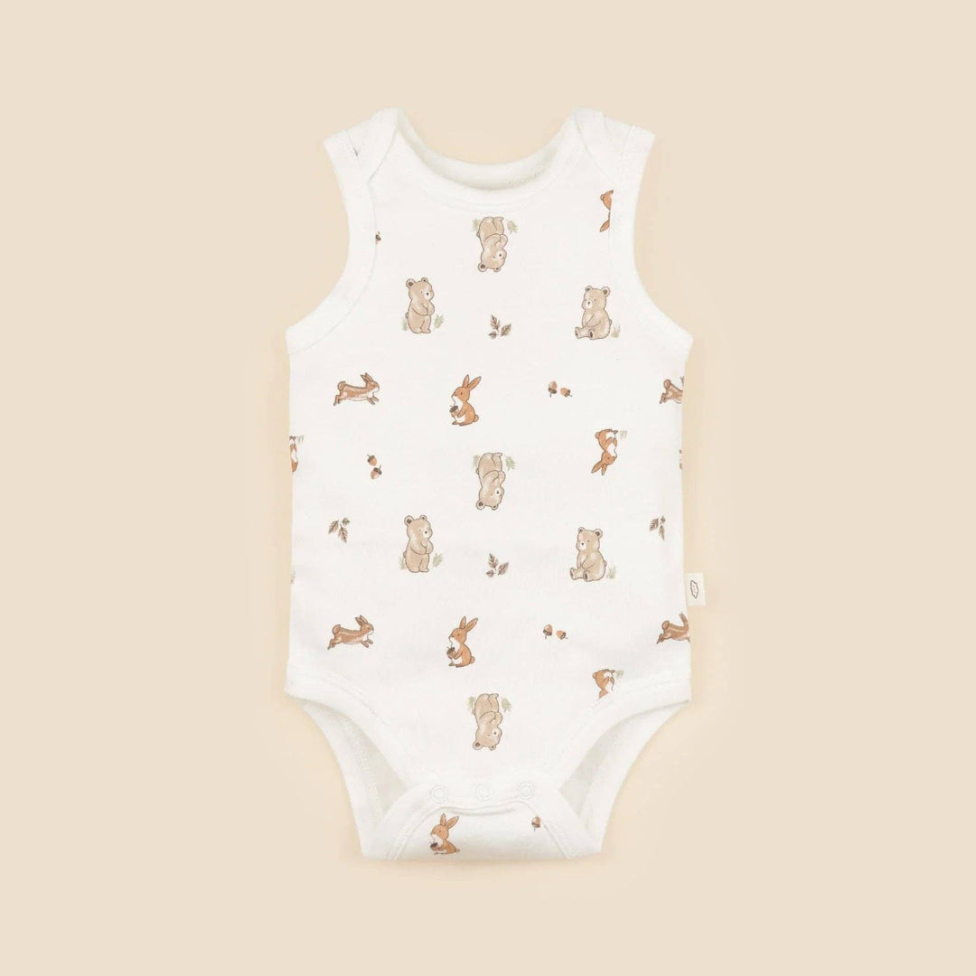 Organic Cotton Singlet Bodysuit - Bear & Bunny