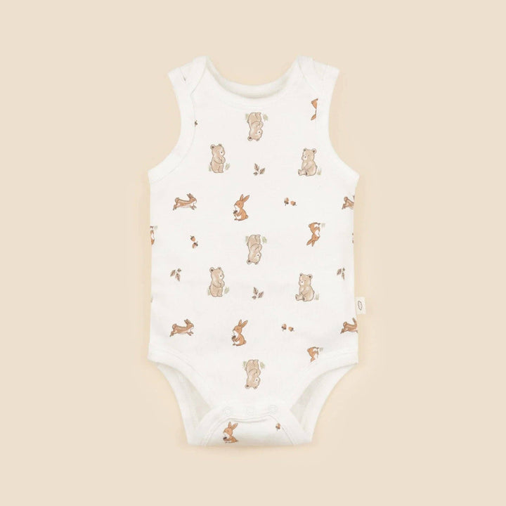 Organic Cotton Singlet Bodysuit - Bear & Bunny