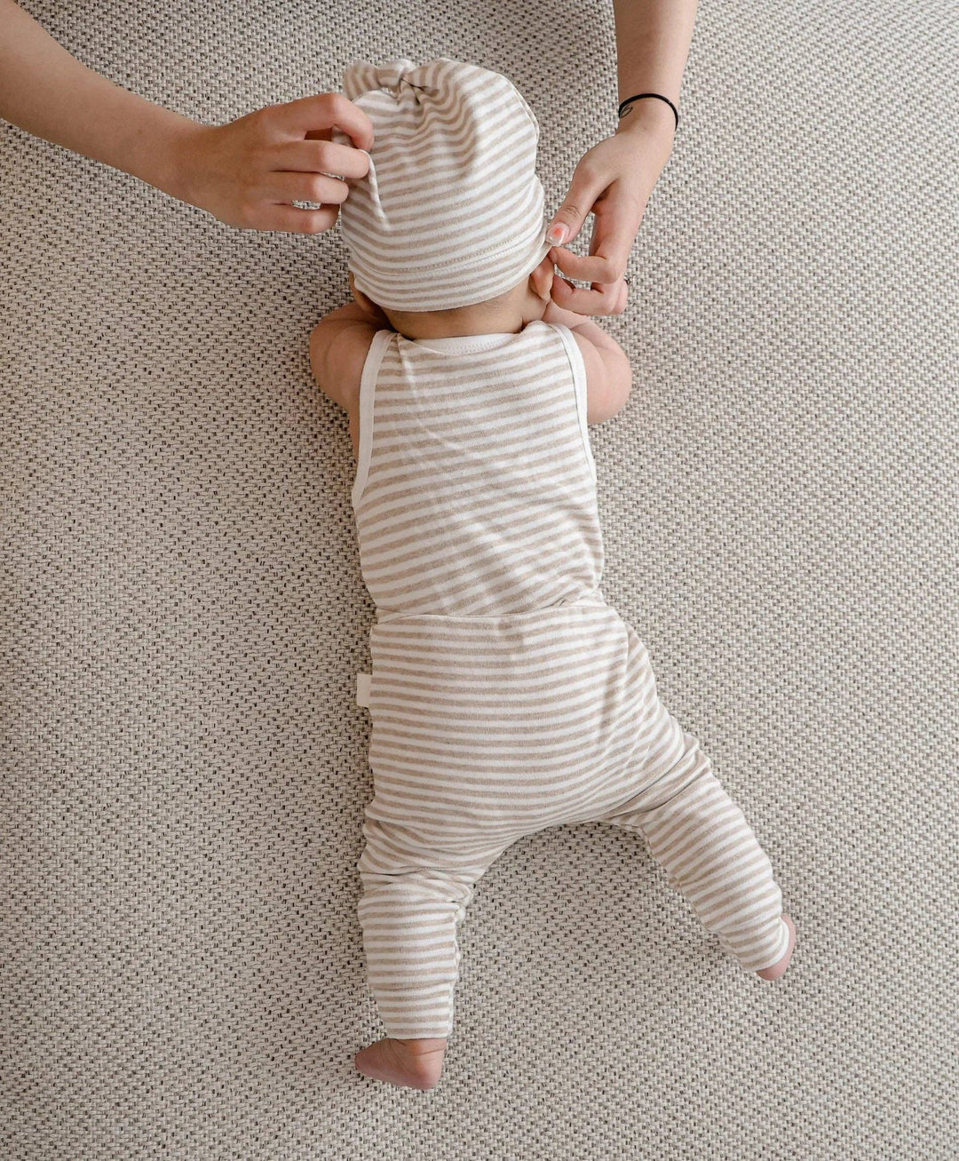 Organic Cotton Singlet Bodysuit - Oat Stripes