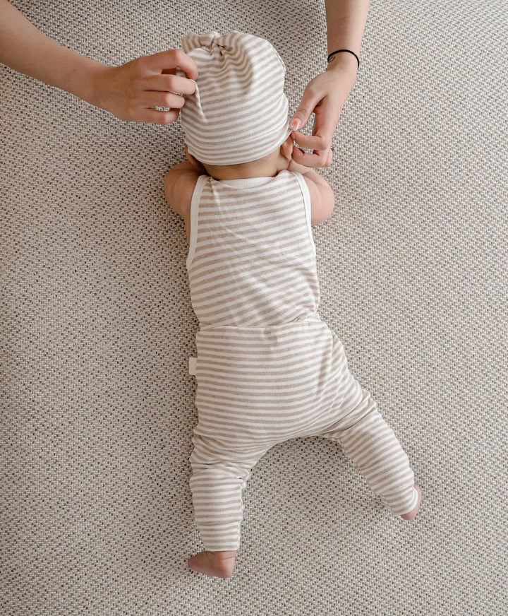 Organic Cotton Singlet Bodysuit - Oat Stripes