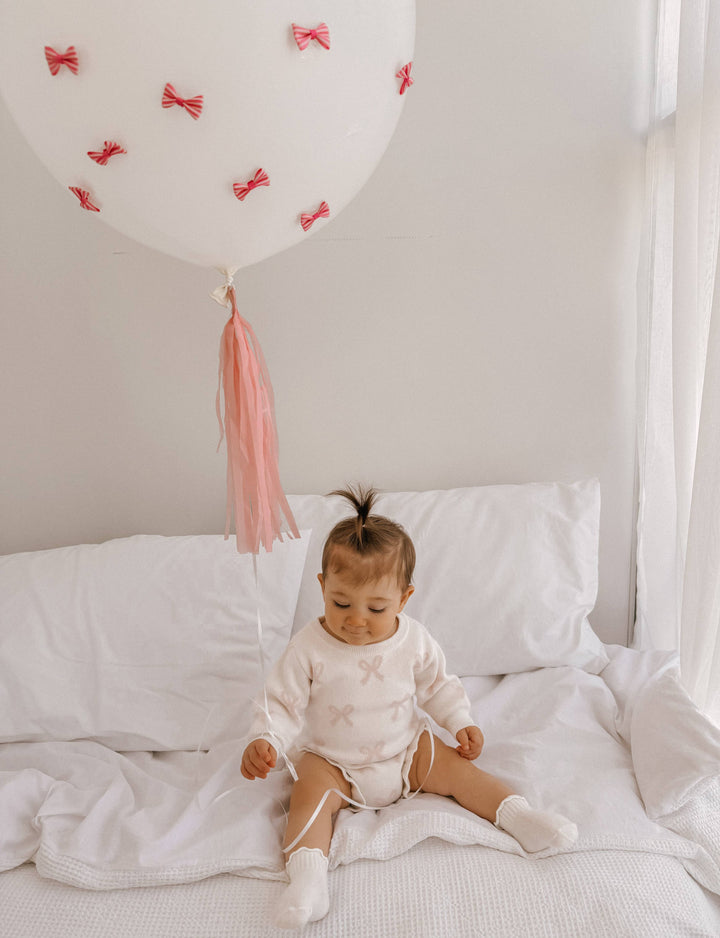 Frill Romper | Milk + Baby Pink Bows
